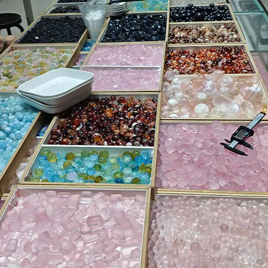 Selecting raw stones at the crystal market