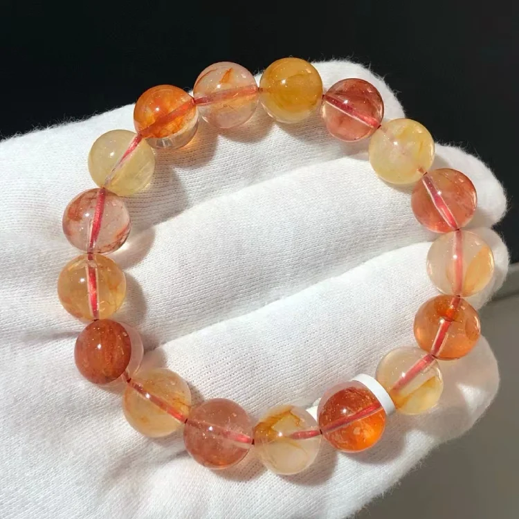 Red and Yellow Plastic Flower Bead Crystal Bracelet