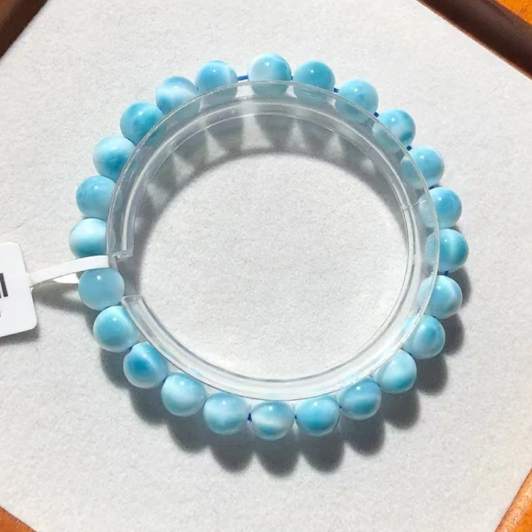 High-Grade Larimar Bracelet Dominican Blue Ocean Pattern 7.6mm