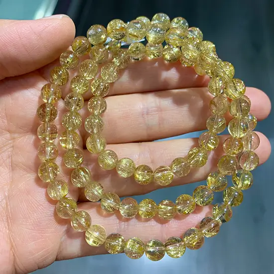 Premium Golden Rutilated Quartz Bracelet - Titanium Inclusions High-Clarity Abundance Stone 6.7mm