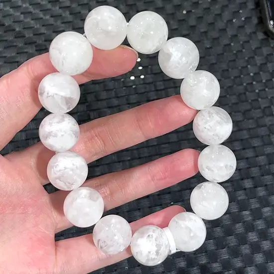 White Phantom Quartz Bracelet - Snowy Ghost Inclusions High-Clarity 'Master Purifier' Crystal 15mm