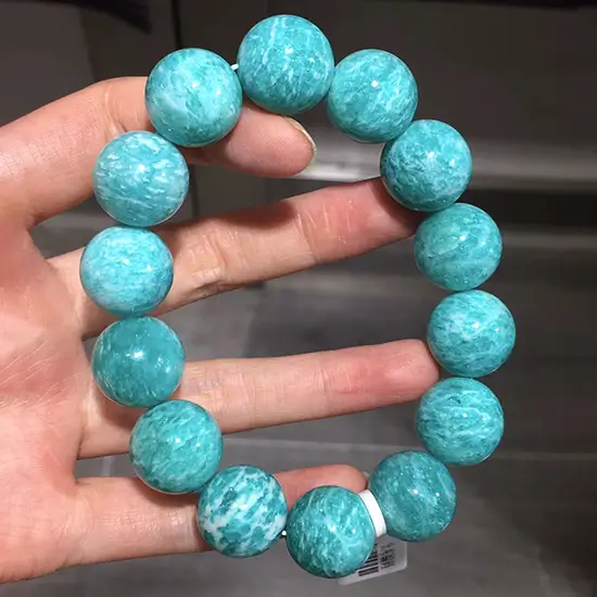 Premium Natural Amazonite Bracelet - Teal Blue with Silk Schiller Effect Authentic 'Hope Stone' 16mm